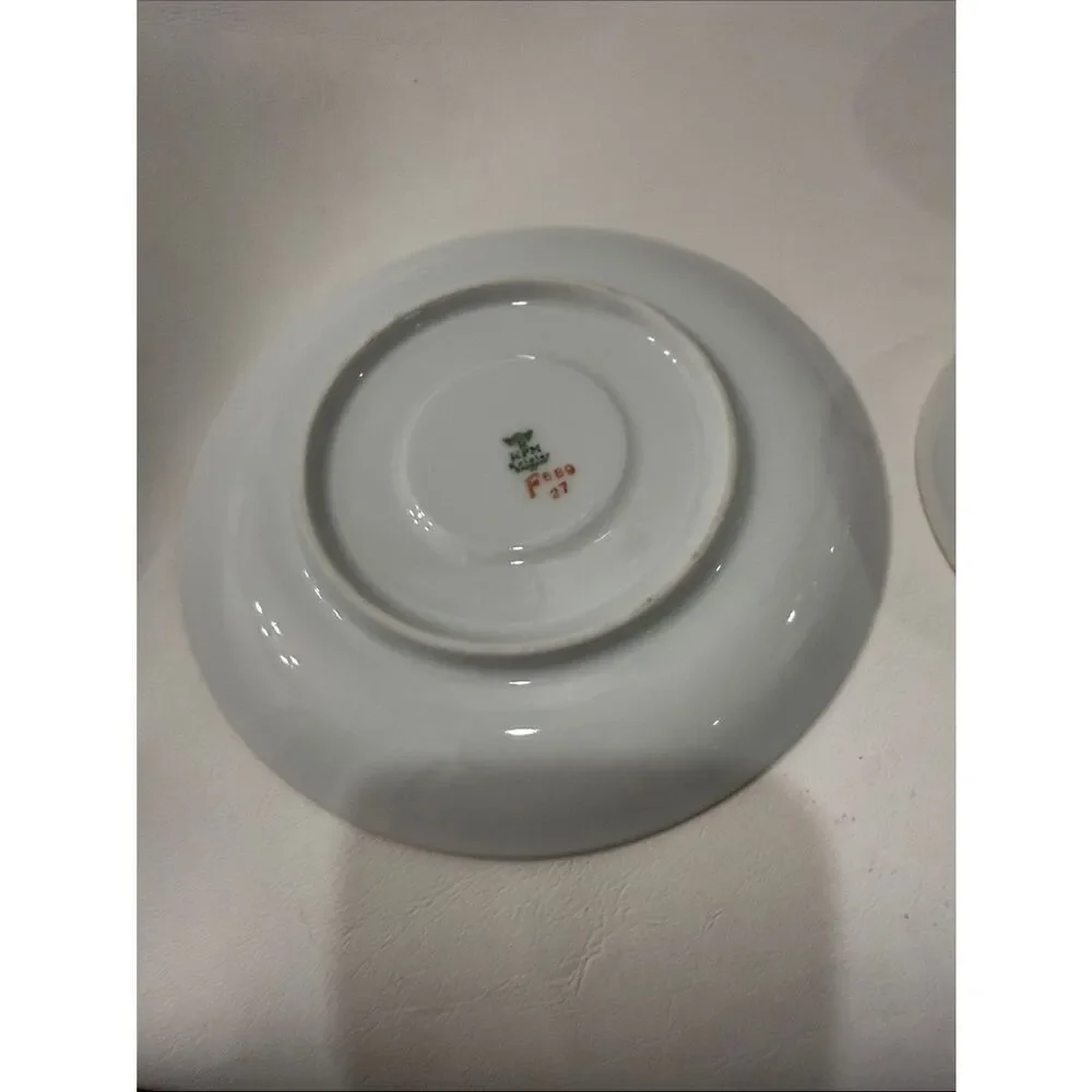 R KPM Krister Germany White Porcelain Teacup Saucer Set F669. 27 Purple Floral